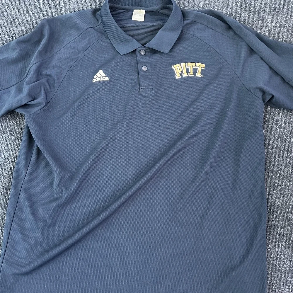 Pitt‎ Panthers Polo Shirt Mens XL Navy Blue Adidas NCAA Football Golf Top